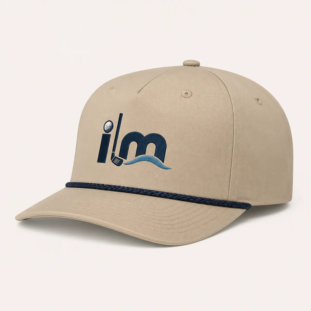 Sand ILM Golf performance rope cap with navy braided rope