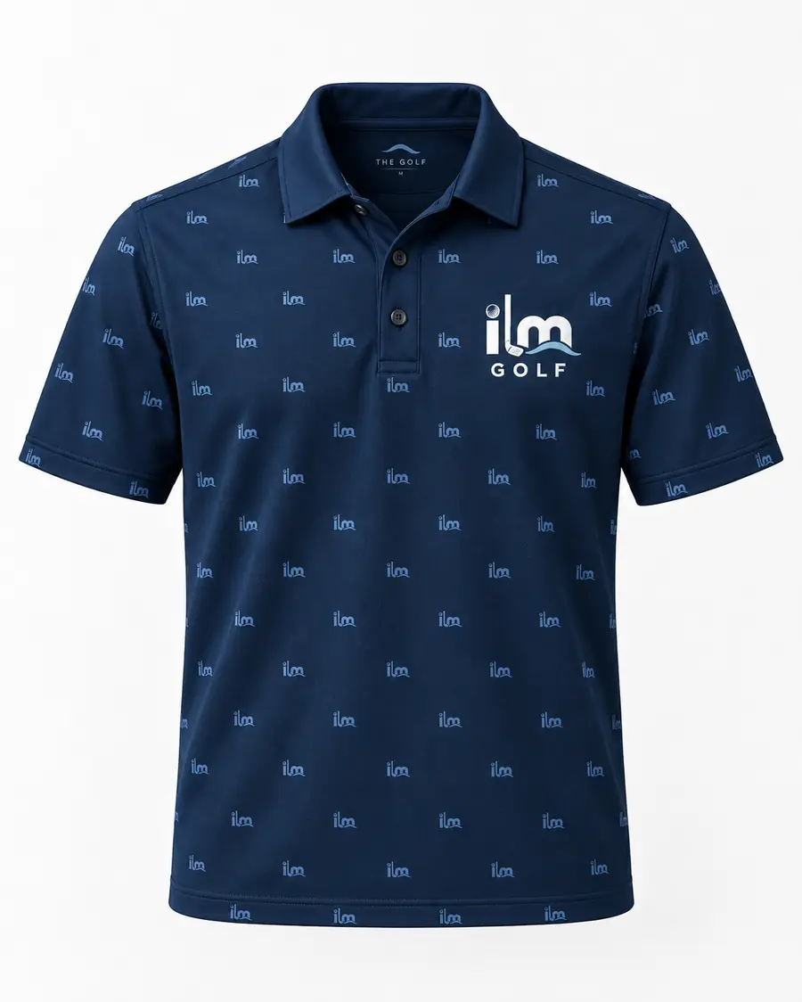 ILM Golf navy all over mini logo performance polo