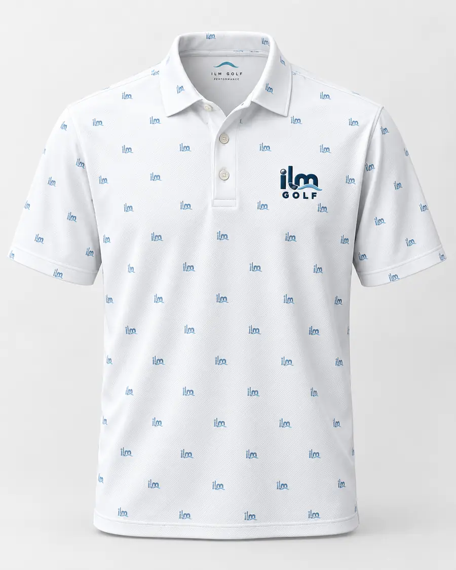 ILM Golf white all over mini logo performance polo